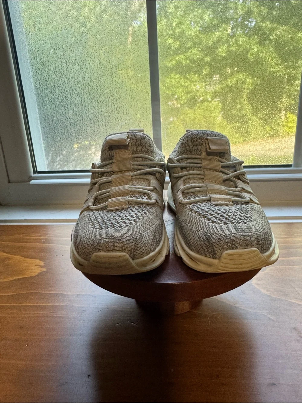 Kids Neutral Beige Knit Slip-On Sneakers